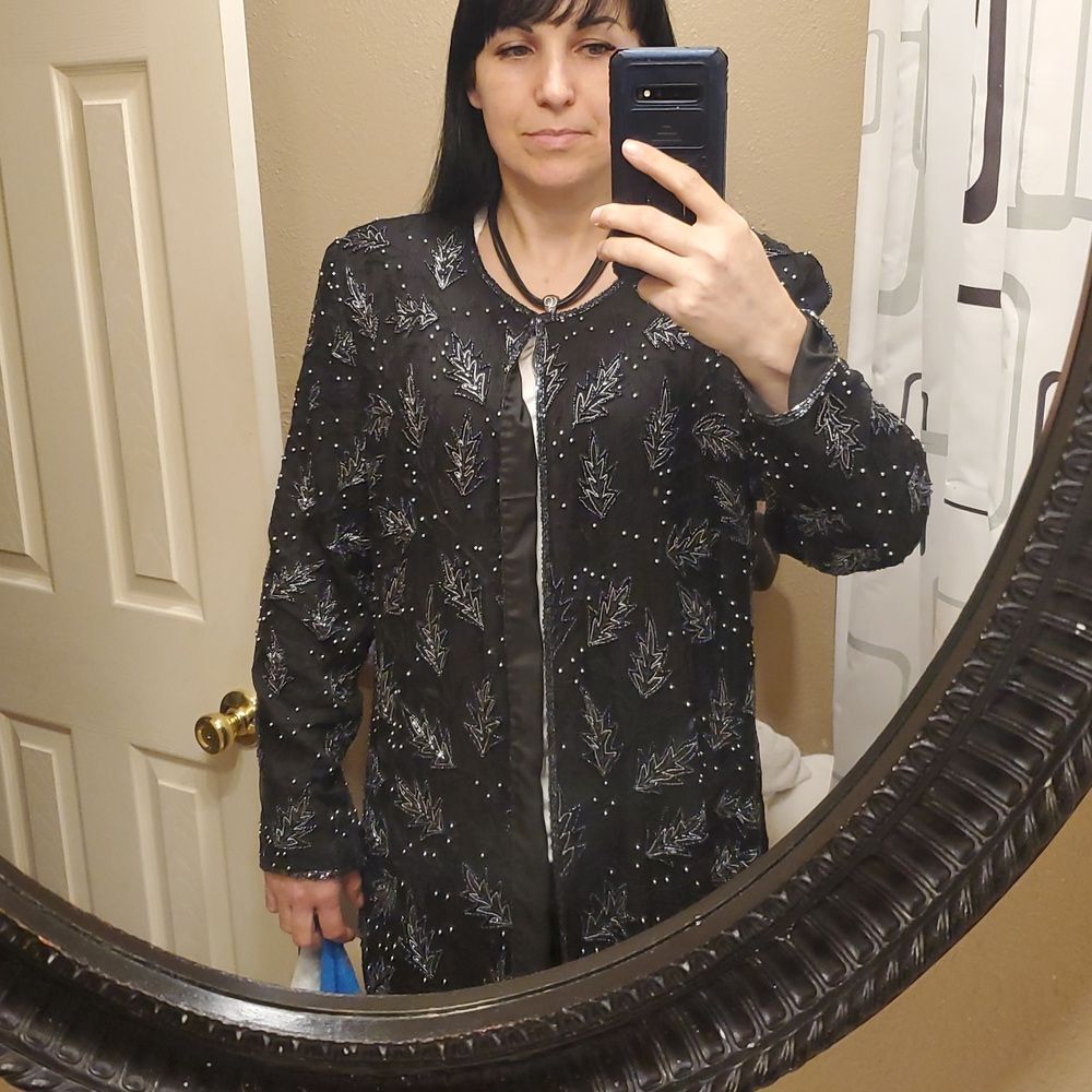 Black Leaf Pattern Long Coat - image 13